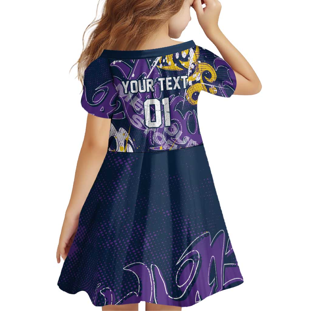 Personalized Melbourne Storm Rugby Family Matching Off The Shoulder Long Sleeve Dress and Hawaiian Shirt Urban Street Graffiti Style - Distressed Splatter Elements