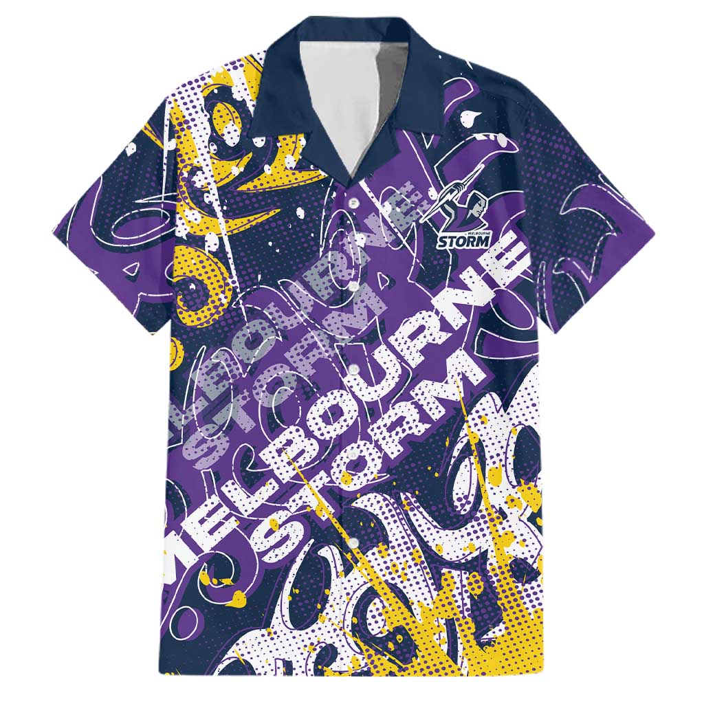 Personalized Melbourne Storm Rugby Family Matching Off The Shoulder Long Sleeve Dress and Hawaiian Shirt Urban Street Graffiti Style - Distressed Splatter Elements