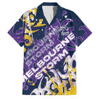 Personalized Melbourne Storm Rugby Family Matching Off The Shoulder Long Sleeve Dress and Hawaiian Shirt Urban Street Graffiti Style - Distressed Splatter Elements