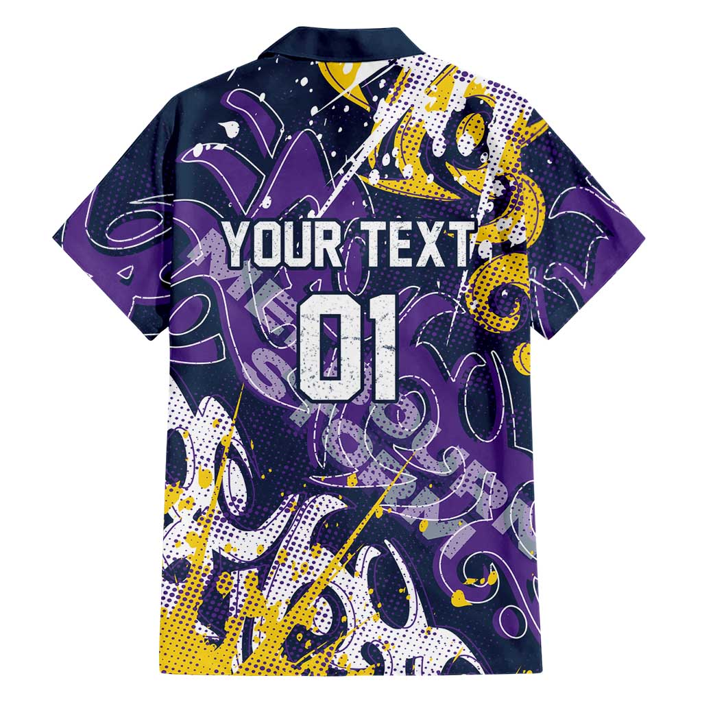 Personalized Melbourne Storm Rugby Family Matching Off The Shoulder Long Sleeve Dress and Hawaiian Shirt Urban Street Graffiti Style - Distressed Splatter Elements