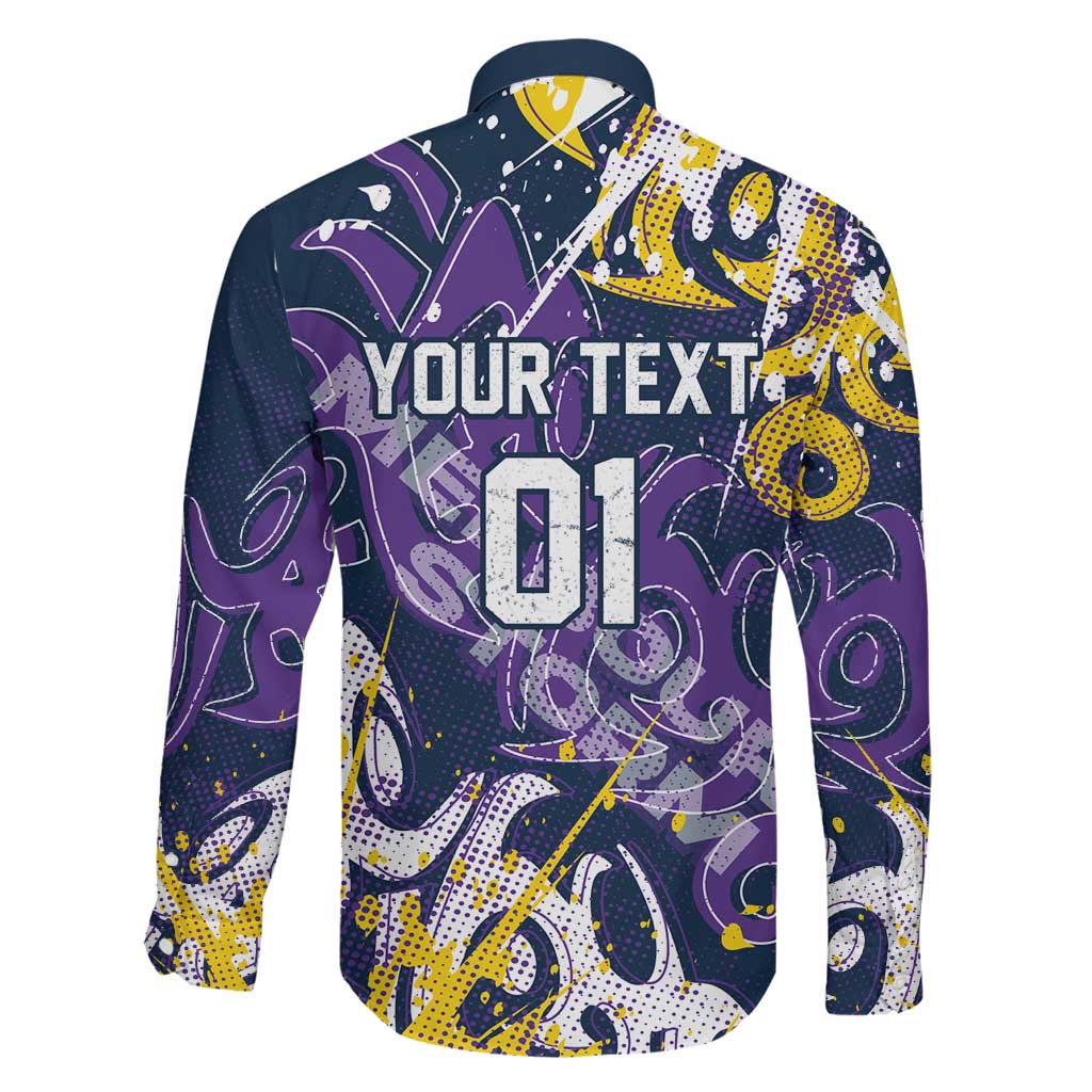 Personalized Melbourne Storm Rugby Family Matching Off The Shoulder Long Sleeve Dress and Hawaiian Shirt Urban Street Graffiti Style - Distressed Splatter Elements