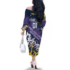 Personalized Melbourne Storm Rugby Family Matching Off The Shoulder Long Sleeve Dress and Hawaiian Shirt Urban Street Graffiti Style - Distressed Splatter Elements
