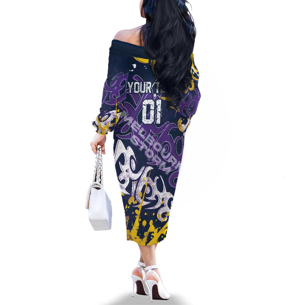 Personalized Melbourne Storm Rugby Family Matching Off The Shoulder Long Sleeve Dress and Hawaiian Shirt Urban Street Graffiti Style - Distressed Splatter Elements