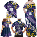Personalized Melbourne Storm Rugby Family Matching Off Shoulder Maxi Dress and Hawaiian Shirt Urban Street Graffiti Style - Distressed Splatter Elements
