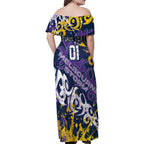 Personalized Melbourne Storm Rugby Family Matching Off Shoulder Maxi Dress and Hawaiian Shirt Urban Street Graffiti Style - Distressed Splatter Elements