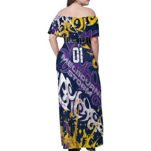 Personalized Melbourne Storm Rugby Family Matching Off Shoulder Maxi Dress and Hawaiian Shirt Urban Street Graffiti Style - Distressed Splatter Elements