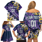 Personalized Melbourne Storm Rugby Family Matching Off Shoulder Short Dress and Hawaiian Shirt Urban Street Graffiti Style - Distressed Splatter Elements