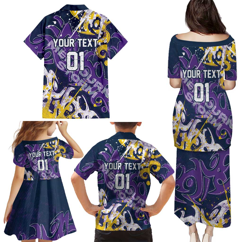 Personalized Melbourne Storm Rugby Family Matching Puletasi and Hawaiian Shirt Urban Street Graffiti Style - Distressed Splatter Elements