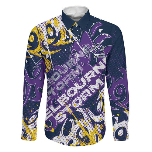 Personalized Melbourne Storm Rugby Family Matching Puletasi and Hawaiian Shirt Urban Street Graffiti Style - Distressed Splatter Elements