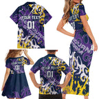 Personalized Melbourne Storm Rugby Family Matching Short Sleeve Bodycon Dress and Hawaiian Shirt Urban Street Graffiti Style - Distressed Splatter Elements