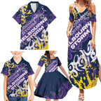 Personalized Melbourne Storm Rugby Family Matching Summer Maxi Dress and Hawaiian Shirt Urban Street Graffiti Style - Distressed Splatter Elements