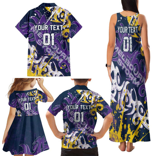 Personalized Melbourne Storm Rugby Family Matching Tank Maxi Dress and Hawaiian Shirt Urban Street Graffiti Style - Distressed Splatter Elements