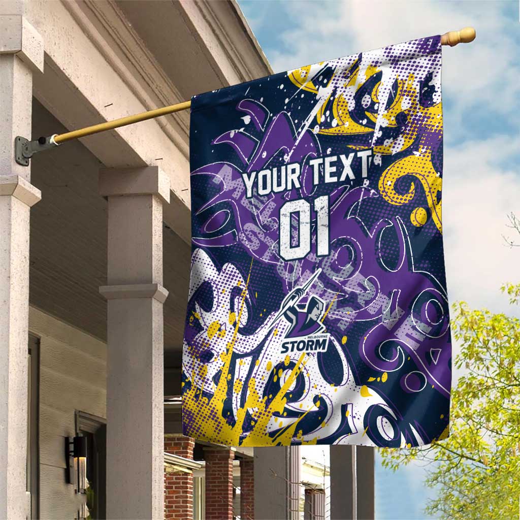 Personalized Melbourne Storm Rugby Garden Flag Urban Street Graffiti Style - Distressed Splatter Elements