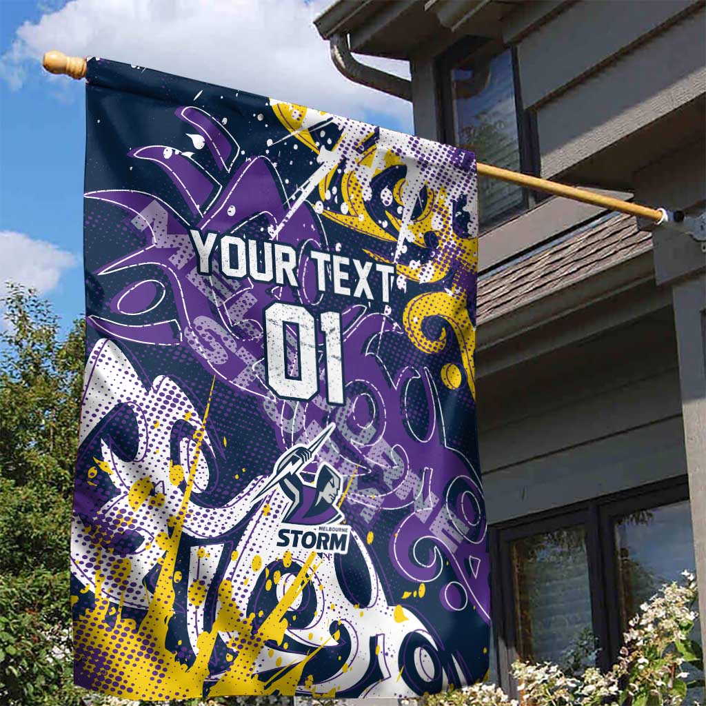 Personalized Melbourne Storm Rugby Garden Flag Urban Street Graffiti Style - Distressed Splatter Elements