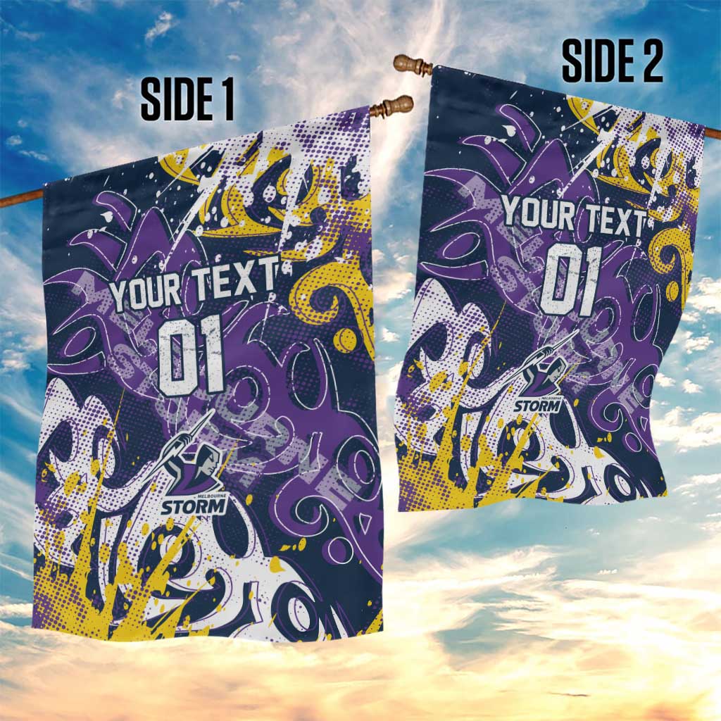 Personalized Melbourne Storm Rugby Garden Flag Urban Street Graffiti Style - Distressed Splatter Elements