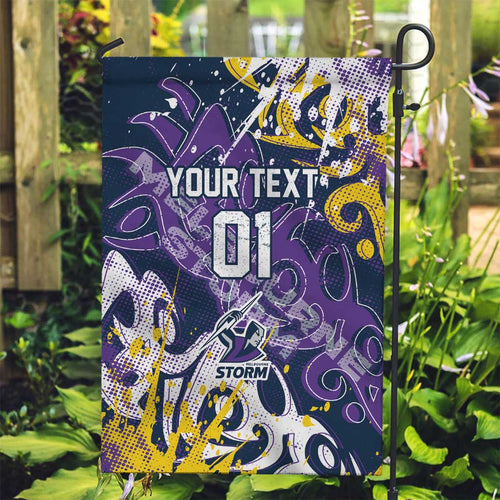 Personalized Melbourne Storm Rugby Garden Flag Urban Street Graffiti Style - Distressed Splatter Elements