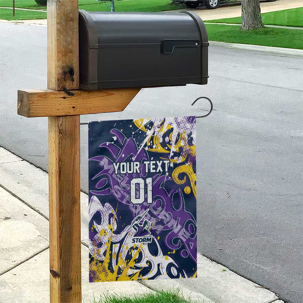 Personalized Melbourne Storm Rugby Garden Flag Urban Street Graffiti Style - Distressed Splatter Elements