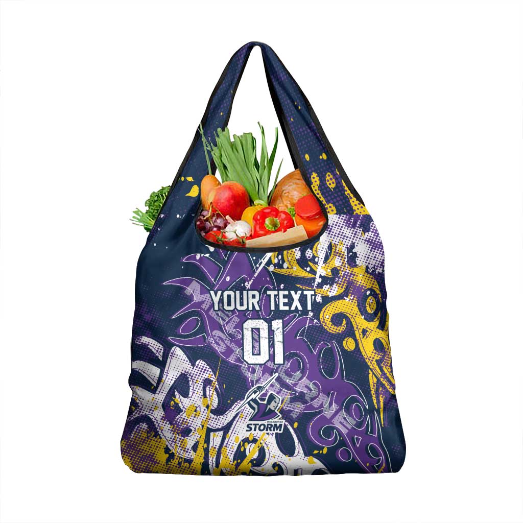 Personalized Melbourne Storm Rugby Grocery Bag Urban Street Graffiti Style - Distressed Splatter Elements