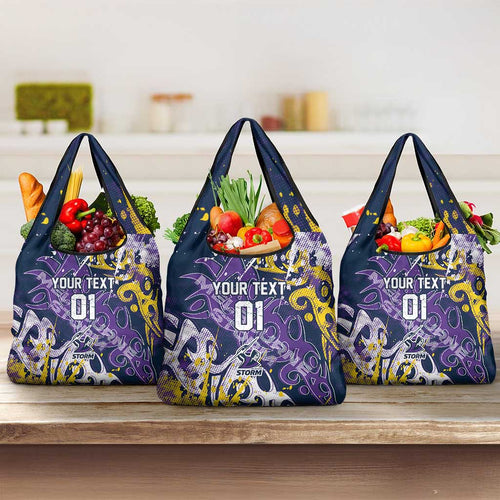 Personalized Melbourne Storm Rugby Grocery Bag Urban Street Graffiti Style - Distressed Splatter Elements