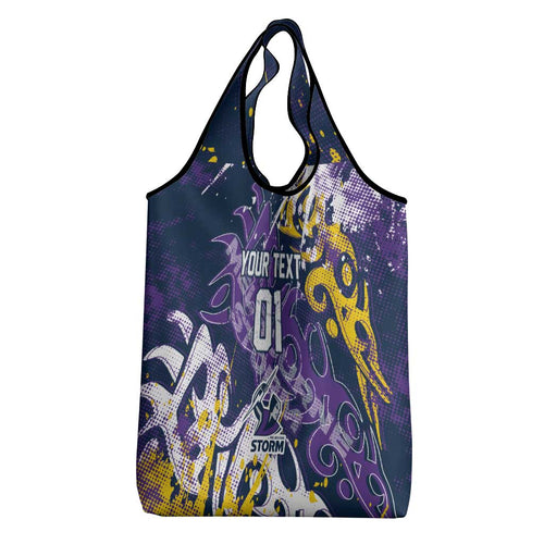 Personalized Melbourne Storm Rugby Grocery Bag Urban Street Graffiti Style - Distressed Splatter Elements