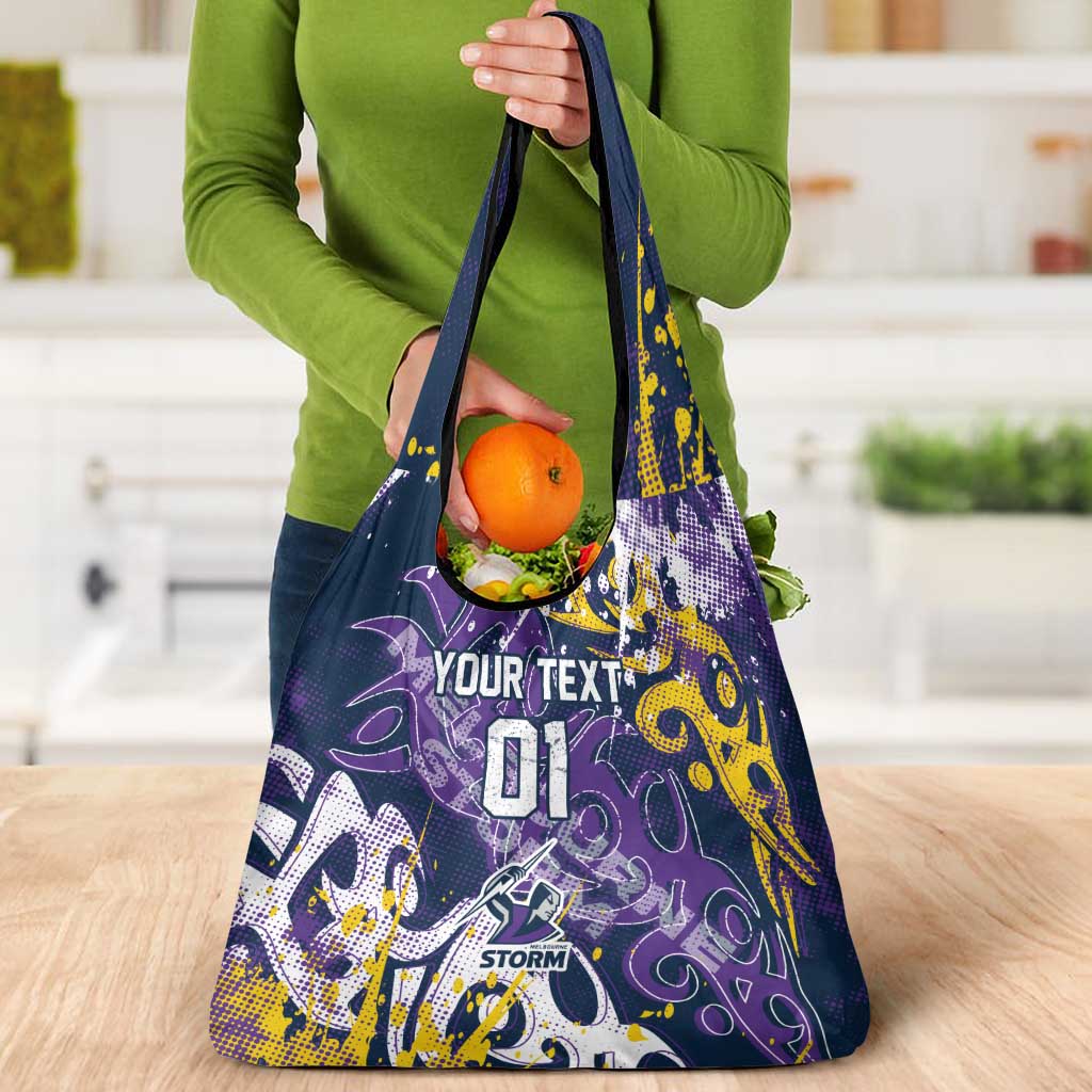 Personalized Melbourne Storm Rugby Grocery Bag Urban Street Graffiti Style - Distressed Splatter Elements