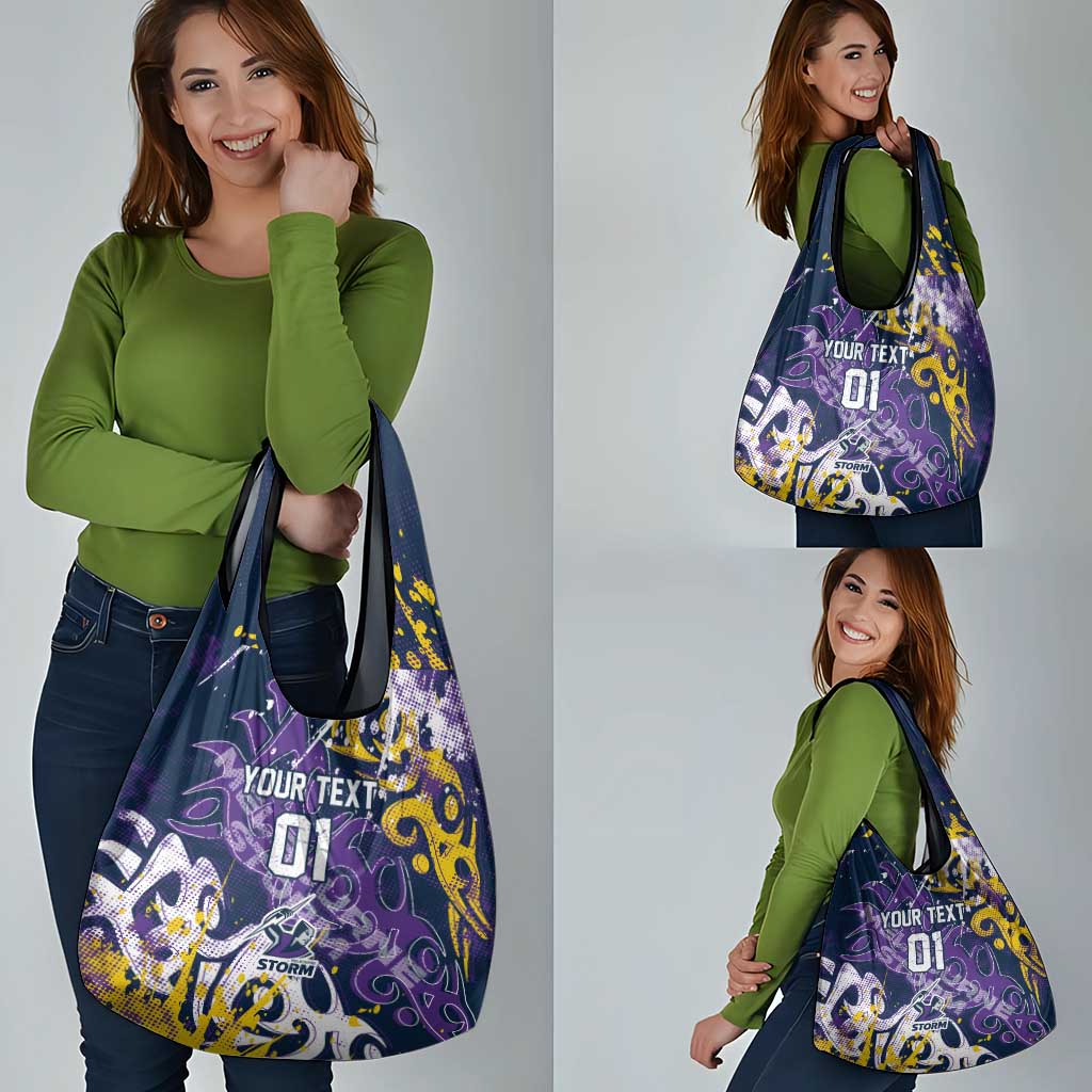 Personalized Melbourne Storm Rugby Grocery Bag Urban Street Graffiti Style - Distressed Splatter Elements