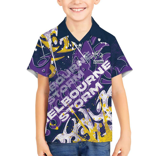 Personalized Melbourne Storm Rugby Hawaiian Shirt Urban Street Graffiti Style - Distressed Splatter Elements