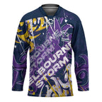 Personalized Melbourne Storm Rugby Hockey Jersey Urban Street Graffiti Style - Distressed Splatter Elements