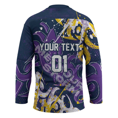 Personalized Melbourne Storm Rugby Hockey Jersey Urban Street Graffiti Style - Distressed Splatter Elements
