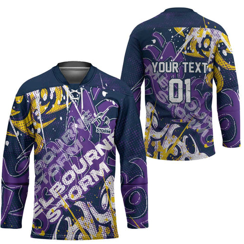 Personalized Melbourne Storm Rugby Hockey Jersey Urban Street Graffiti Style - Distressed Splatter Elements