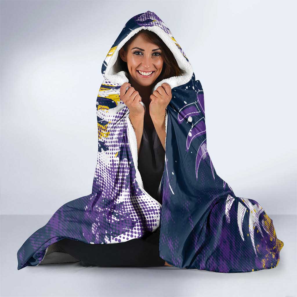 Personalized Melbourne Storm Rugby Hooded Blanket Urban Street Graffiti Style - Distressed Splatter Elements