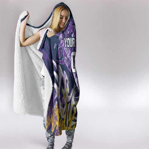Personalized Melbourne Storm Rugby Hooded Blanket Urban Street Graffiti Style - Distressed Splatter Elements