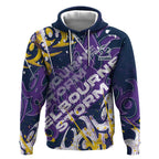 Personalized Melbourne Storm Rugby Hoodie Urban Street Graffiti Style - Distressed Splatter Elements