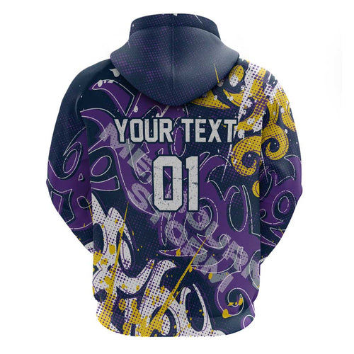 Personalized Melbourne Storm Rugby Hoodie Urban Street Graffiti Style - Distressed Splatter Elements