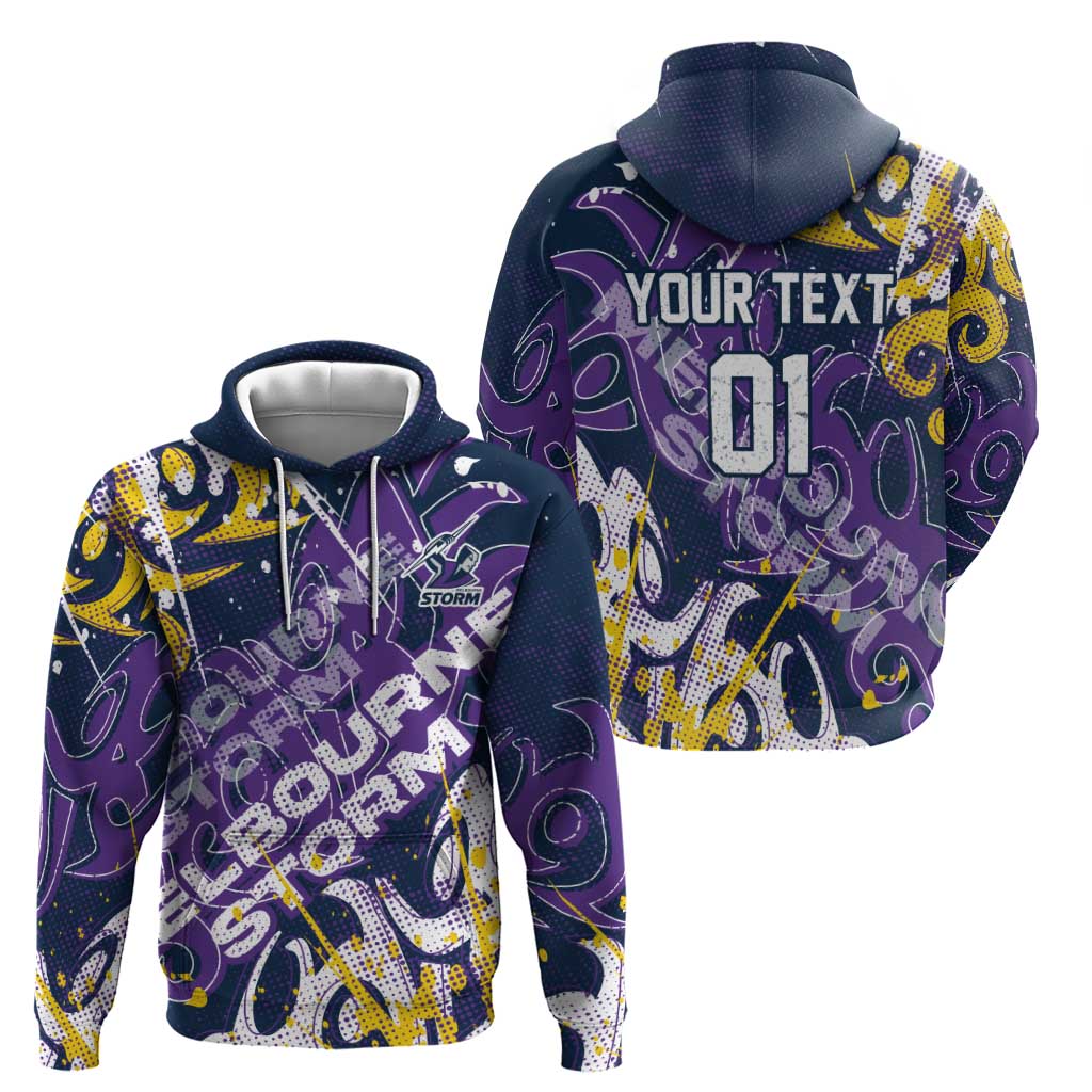Personalized Melbourne Storm Rugby Hoodie Urban Street Graffiti Style - Distressed Splatter Elements