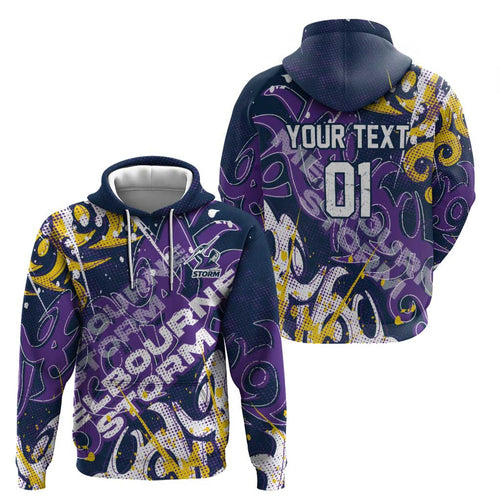Personalized Melbourne Storm Rugby Hoodie Urban Street Graffiti Style - Distressed Splatter Elements