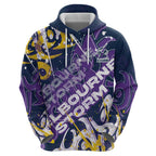 Personalized Melbourne Storm Rugby Hoodie Urban Street Graffiti Style - Distressed Splatter Elements