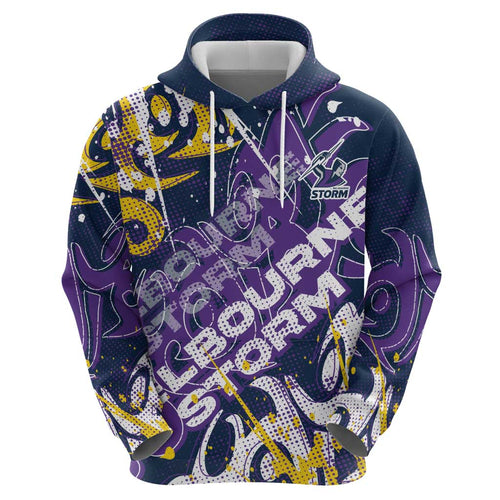 Personalized Melbourne Storm Rugby Hoodie Urban Street Graffiti Style - Distressed Splatter Elements