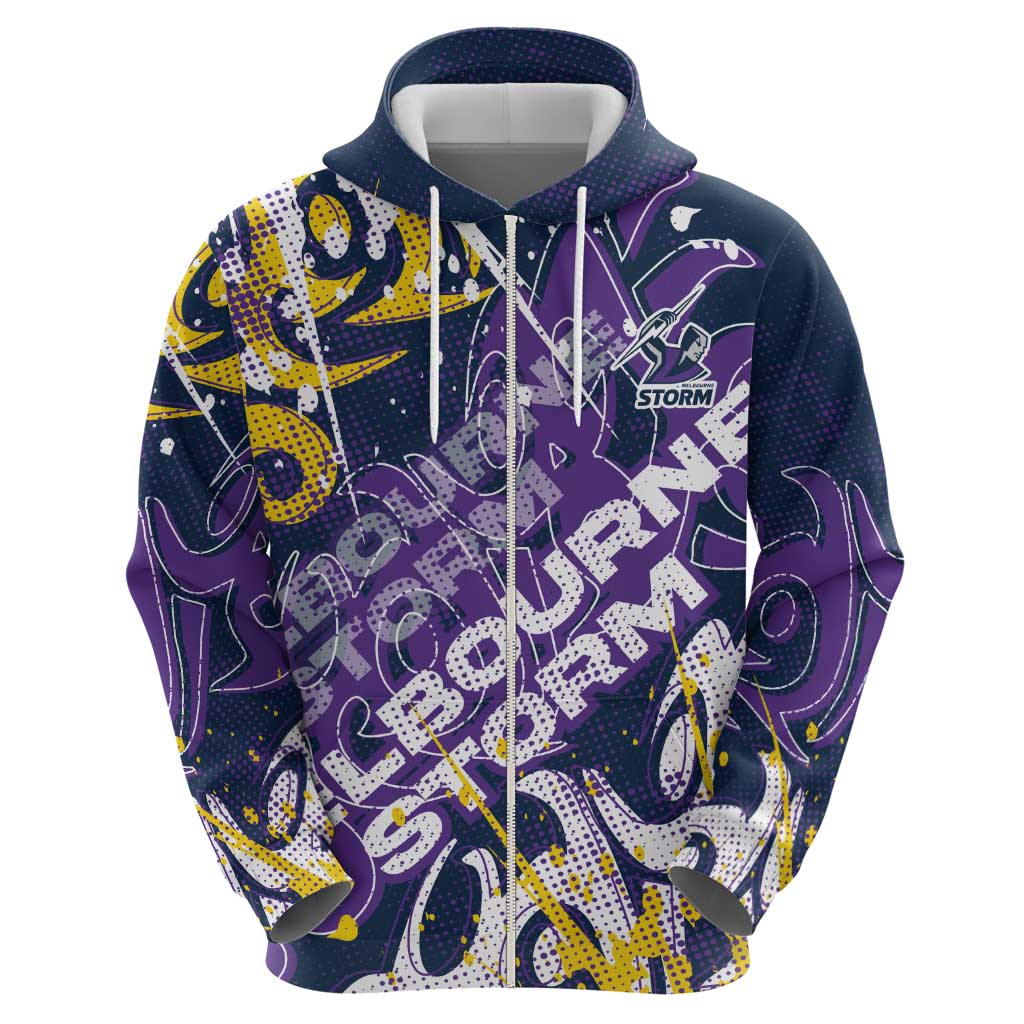 Personalized Melbourne Storm Rugby Hoodie Urban Street Graffiti Style - Distressed Splatter Elements
