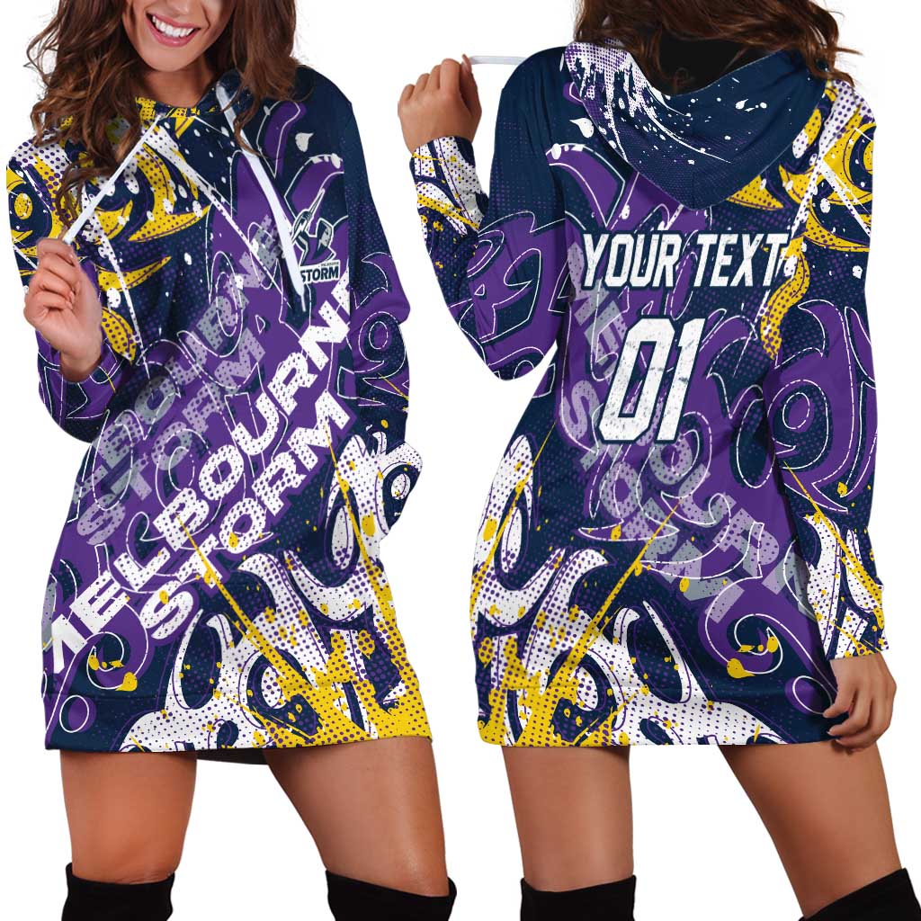 Personalized Melbourne Storm Rugby Hoodie Dress Urban Street Graffiti Style - Distressed Splatter Elements