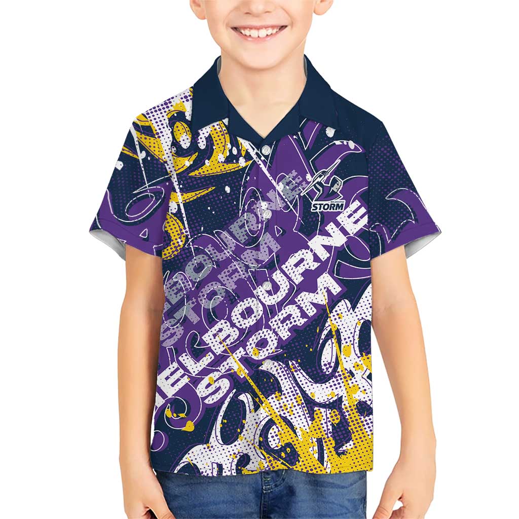 Personalized Melbourne Storm Rugby Kid Hawaiian Shirt Urban Street Graffiti Style - Distressed Splatter Elements