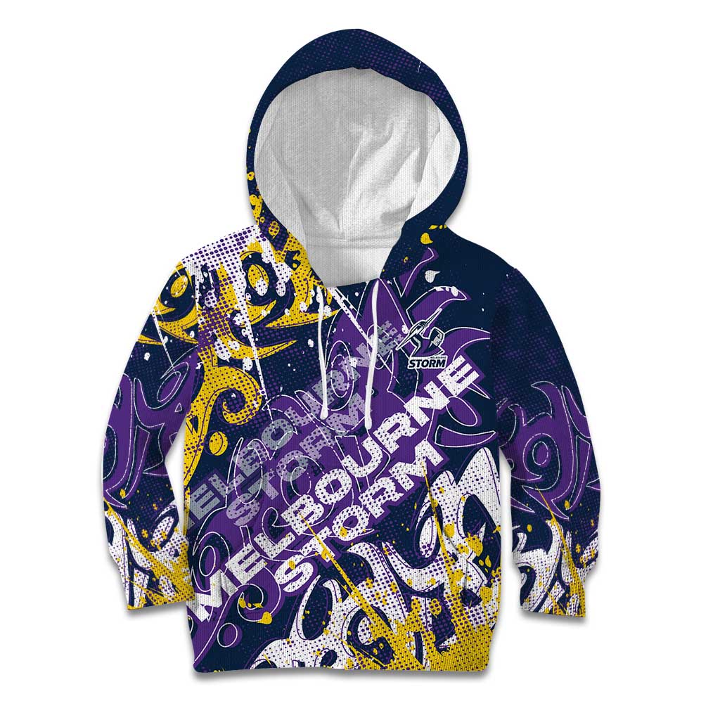 Personalized Melbourne Storm Rugby Kid Hoodie Urban Street Graffiti Style - Distressed Splatter Elements