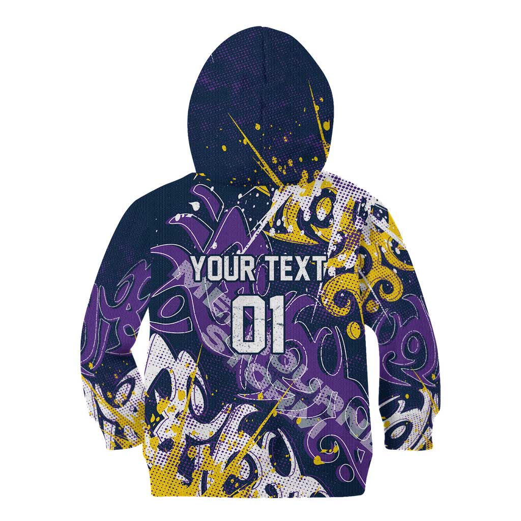 Personalized Melbourne Storm Rugby Kid Hoodie Urban Street Graffiti Style - Distressed Splatter Elements