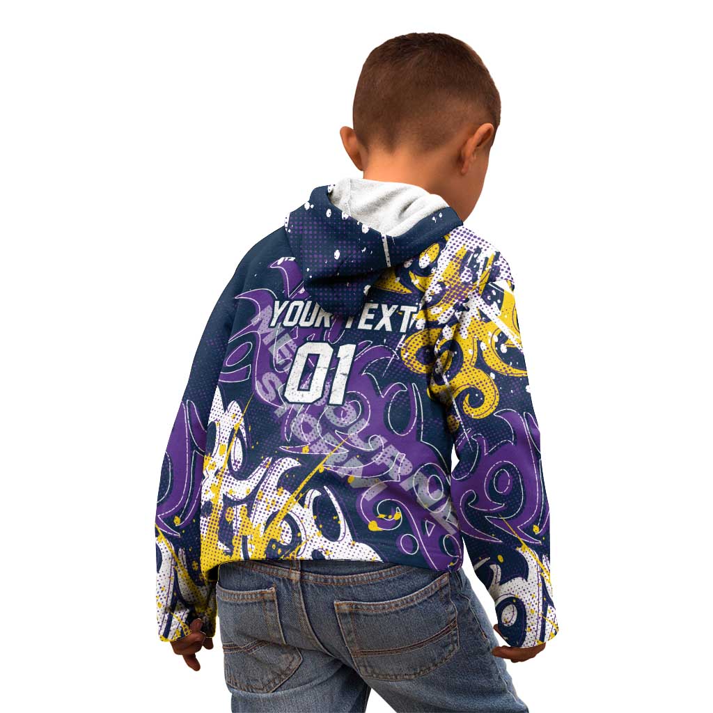 Personalized Melbourne Storm Rugby Kid Hoodie Urban Street Graffiti Style - Distressed Splatter Elements