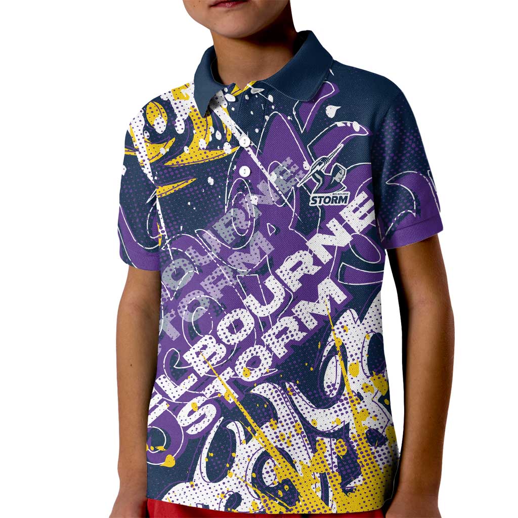 Personalized Melbourne Storm Rugby Kid Polo Shirt Urban Street Graffiti Style - Distressed Splatter Elements