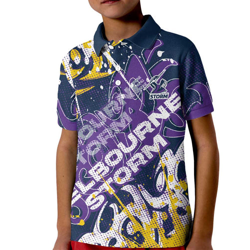 Personalized Melbourne Storm Rugby Kid Polo Shirt Urban Street Graffiti Style - Distressed Splatter Elements