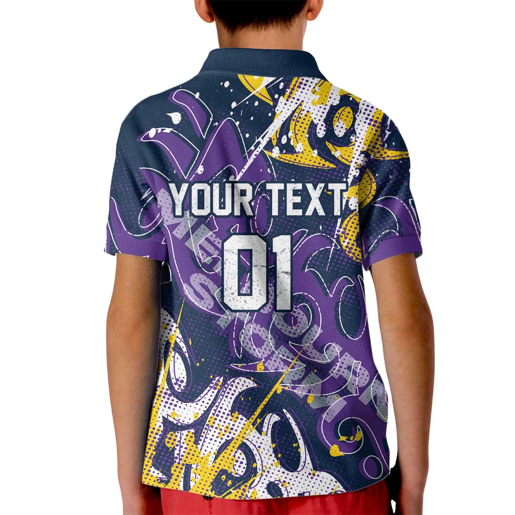 Personalized Melbourne Storm Rugby Kid Polo Shirt Urban Street Graffiti Style - Distressed Splatter Elements
