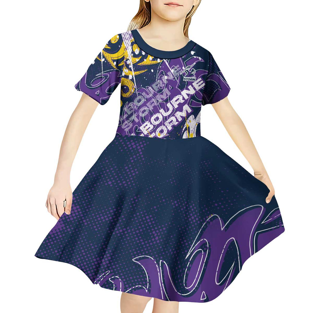 Personalized Melbourne Storm Rugby Kid Short Sleeve Dress Urban Street Graffiti Style - Distressed Splatter Elements