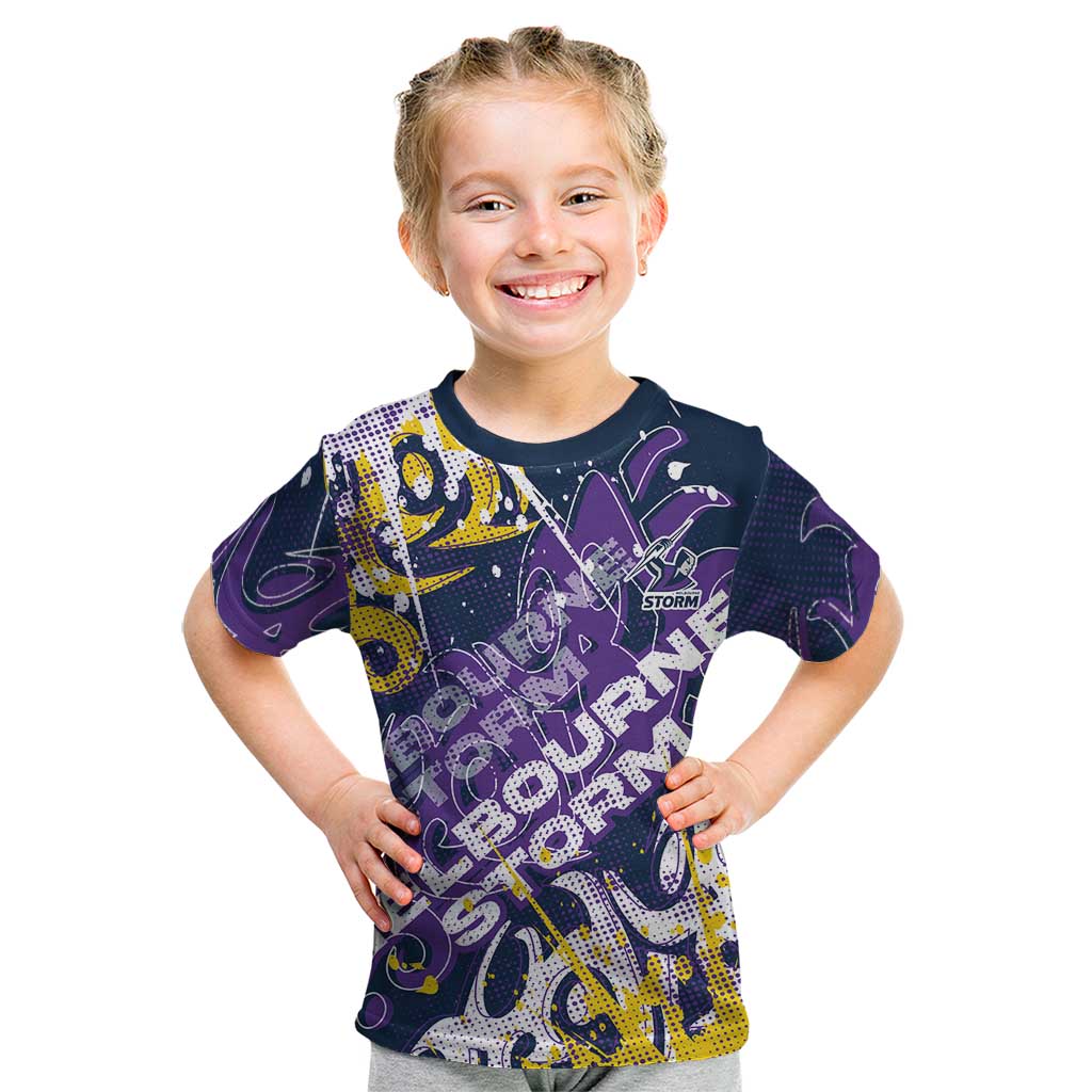 Personalized Melbourne Storm Rugby Kid T Shirt Urban Street Graffiti Style - Distressed Splatter Elements