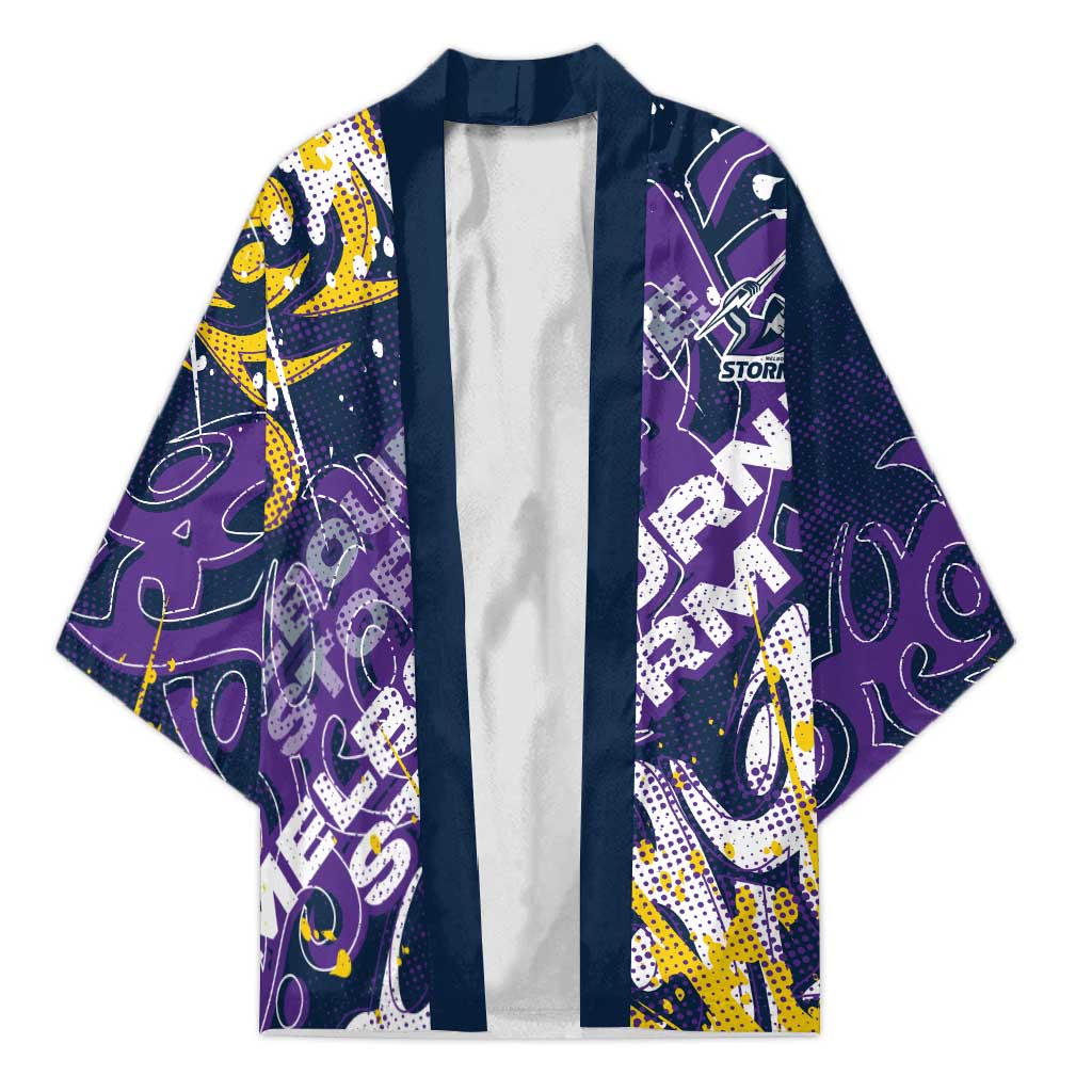 Personalized Melbourne Storm Rugby Kimono Urban Street Graffiti Style - Distressed Splatter Elements